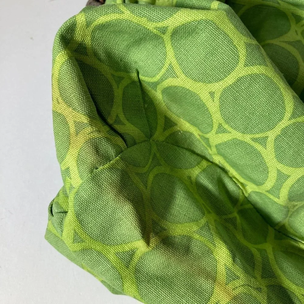 Womens Vintage Fossil‎ Canvas Handbag Leather Handles Green 12 x 15